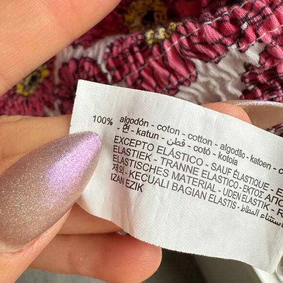 Zara Puff Off the Shoulder Sleeve Smocked Mini Dress in Pink Daisy size M - Picture 6 of 13